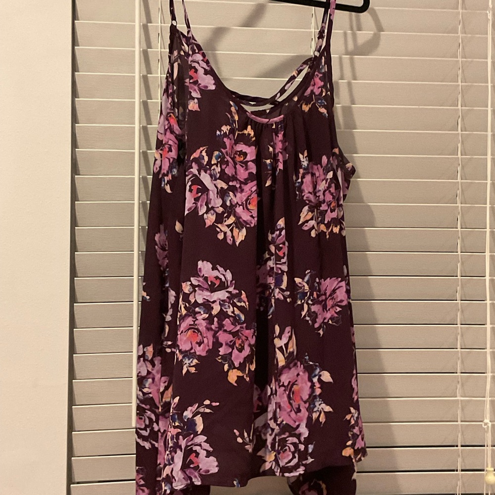 Floral Print Spaghetti Strap Tank Top - Plum/Pink